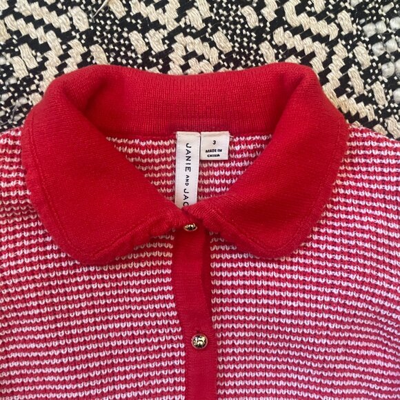 Janie and Jack Girls Striped Collared Cardigan – Moto Red Stripe – Size 3 - Picture 3 of 5